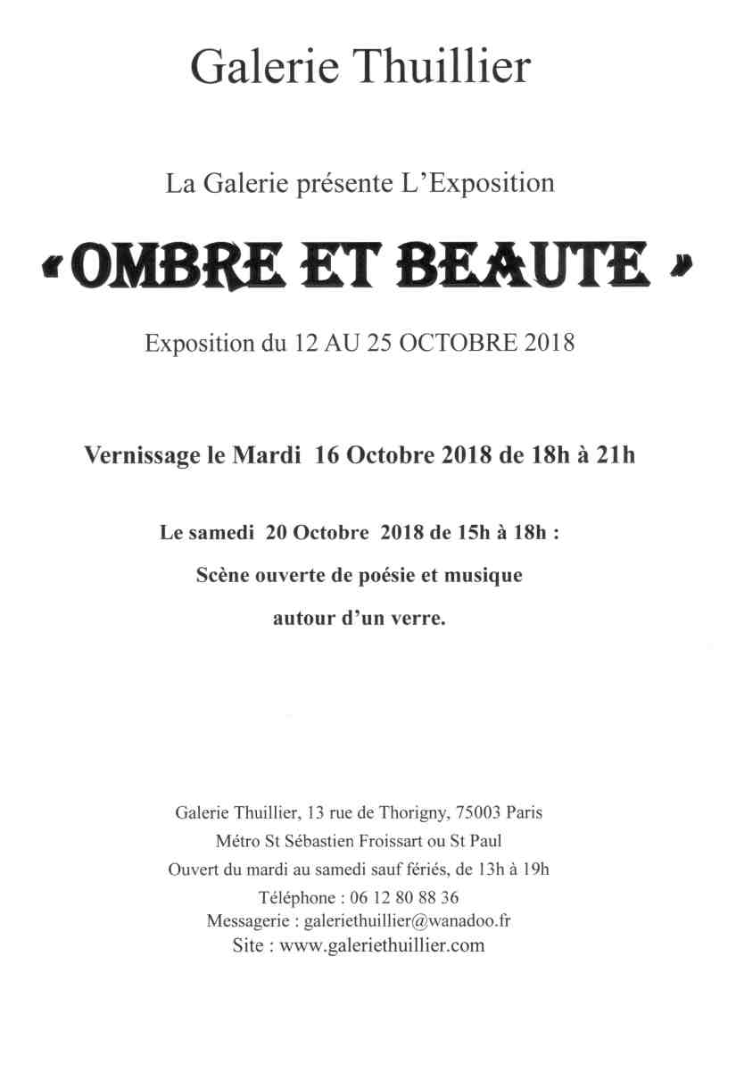 Galerie Thuillier - Exposition du 12 au 25 octobre 2018 - Carte Invitation - Recto
